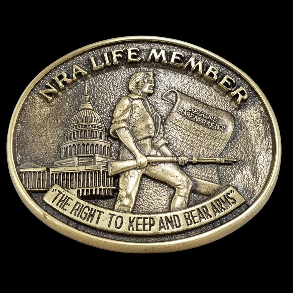 Jadco Brass NRA Life Member Belt Buckle Second Amendment Right to Keep Bear Arms